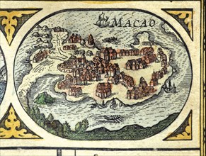 Macao, colored engraving from the book 'Le Theatre du monde' or 'Nouvel Atlas', 1645, created, pr?