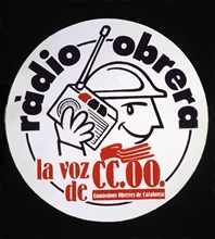 First democratic elections in 1977, advertising adhesive of the trade union CCOO of Catalonia.