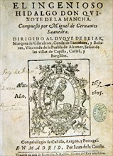 Title page of the first edition of the book 'Don Quixote de la Mancha', Madrid, Juan de la Cuesta?