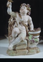 Bacchus, the Greek god of wine, ceramic figurine made in the Real Fábrica del Buen Retiro in 1775.