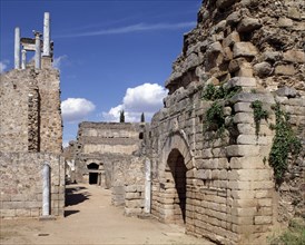 Side entrance to the scene of the Roman Theatre of Merida.