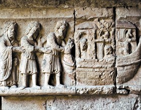 Decoration in the frieze of an impost in the cloister of the Cathedral of Girona, representing th?
