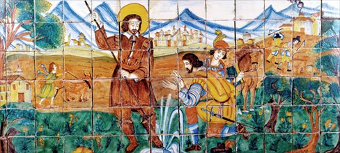 Altarpiece in mosaics of San Isidro Labrador with his wife Maria Toribia, known as Santa Maria de?