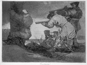 The Disasters of War, a series of etchings by Francisco de Goya (1746-1828), plate 38: 'Bárbaros!?