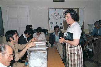 Voting at a polling station during the general elections of 1978.