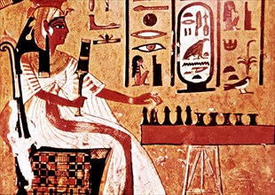 Queen Nefertari playing chess, fresco in her grave, belonging to the XIX Dynasty, in the Valley o?