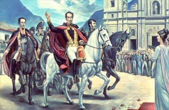 Triumphal Entry of Bolivar, Santander and Anzoategui to the main square of Santa Fe de Bogota in ?