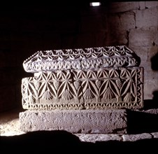 Sarcophagus with relief and ornaments of pineapples, palmettes and sogeados from the Church of Sa?