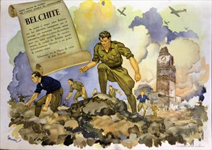 Spanish Civil War, 1936-39. Battle of Belchite on the Aragon front, allegorical drawing by Arnau ?