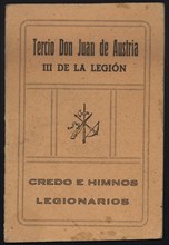 Cover of the Legionary creed and hymns, regiment Don Juan of Austria - III of the Legion, 1924.
