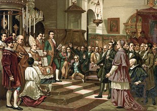 Scene of the oath in the Courts of Cadiz, in 1812, a copy of a Painting by Casado del Alisal, chr?
