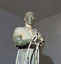 Detail of the bronze statue of the Charioteer.