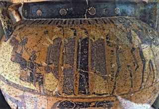 Detail of Krater with columns, represents the mission of Menelaus and Ulysses to Troy to achieve ?