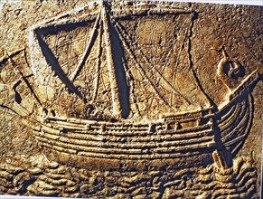 Phoenician trading ship, relief of 100 d.C. from Sidon (now Saida).
