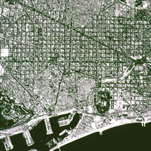Aerial View of 'L'Eixample' map, know as 'Plan Cerdá' of the city of Barcelona, ??renovation and ?