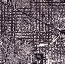 Aerial View of 'L'Eixample' map, know as 'Plan Cerdá' of the city of Barcelona, ??renovation and ?