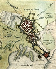 Bergen op Zoom, colored engraving from the book 'Le Theatre du monde' or 'Nouvel Atlas', 1645, cr?