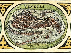 Venice, colored engraving from the book 'Le Theatre du monde' or 'Nouvel Atlas', 1645, created, p?