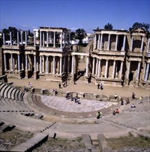 Ruins of the Roman theater of the ancient city Emerita Augusta, now Mérida.
