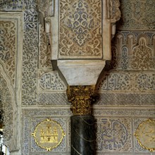 Alcázar of Seville, palace of King Pedro, detail of the decoration of the Royal Hall.