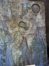Stela depicting Akhenaten and Nefertiti adoring Aten.