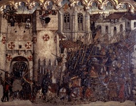 Fight and entry of the troops of James I by the painted door of Medina Myurka (1229), table in th?