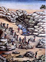 Workers in diamond mines, 18th century engraving.