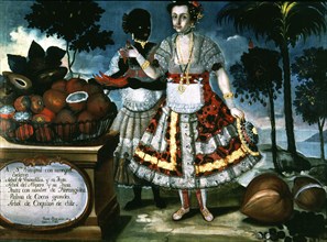 Lady with his black slave, with a list of various fruits, oil, 1783.