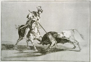 Bullfighting, series of etchings by Francisco de Goya, plate 11: 'El Cid Campeador lancenado otro?