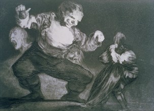 The Proverbs or The Follies, series of etchings by Francisco de Goya, plate 4: 'Bobalicón' (Simpl?