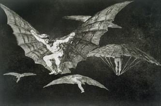 The Proverbs or The Follies, series of etchings by Francisco de Goya, plate 13: 'Modo de volar' (?