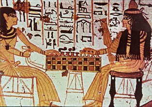Courtesan women playing chess, fresco from the chapel of Khabekhnet.