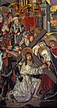 Altarpiece of the Holy Cross. Christ way to Calvary, tempera painting by Martin Bernat.