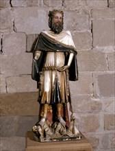 Statue of King or St. Charlemagne, sculpture in polychromed alabaster, c. 1350.
