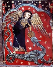 Detail of Saint Michael fighting the dragon on the altar front 'Master of Soriguerola' from the p?