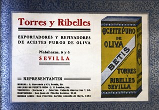 Ad of the olive oil Betis, from Torres and Ribelles of Seville, 1923.