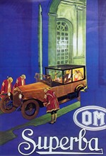 Advertising of automobiles OM (Officine Meccaniche), Superba model, 1929.