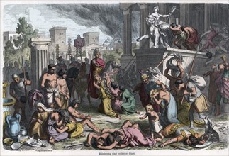 Plunder by the Romans of an enemy city, engraving 1868.