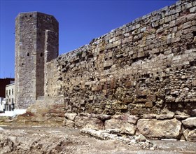 View of the Roman walls of Tarragona in restoration.