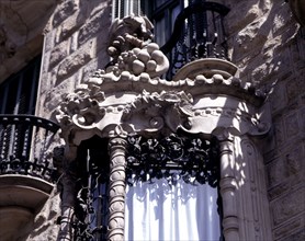 Detail of the windows decoration in wrought iron of the house 'Can Calvet', at Caspe Street in Ba?