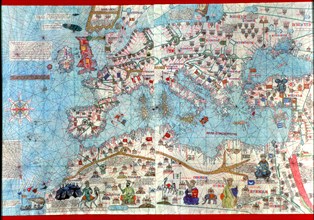 Catalan Atlas of 1375, detail of North Africa and Europe, reproduction from the Naval Museum of M?