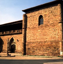Detail of the façade with the door of the Church of Santa Maria la Mayor in Ezcaray (La Rioja).