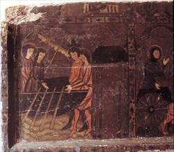 Altarpiece of San Jaime de Frontanyà with miraculous scenes of the pilgrimage to Santiago de Comp?