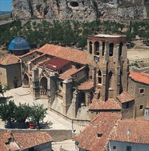 Aerial view of the church of St. Mary the Major in Morella.