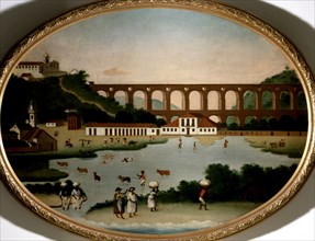 'View of Boqueirao lake and Santa Teresa aqueduct', oil on canvas, 1790, b Leandro Joaquim.