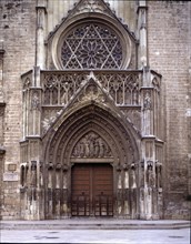 Detail of the façade of the apostles in the cathedral of Valencia.