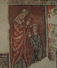 Saint Ermengol exorcising a demon-possessed', mural passed to canvas, around 1300.