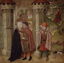 Saints Joachim and Anne before the sacred gate of Jerusalem', tempera painting work by Jaime Huguet.