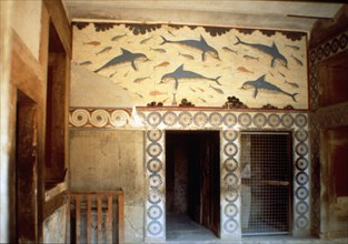 Palace of Knossos, detail of the fresco of the dolphins in the room known as the Queen's Megaron.