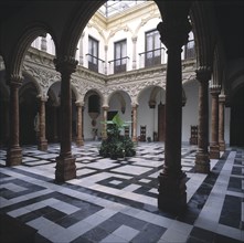 View of the arcaded interior courtyard in the palace of the Marquis of Domecq, project by Antonio?
